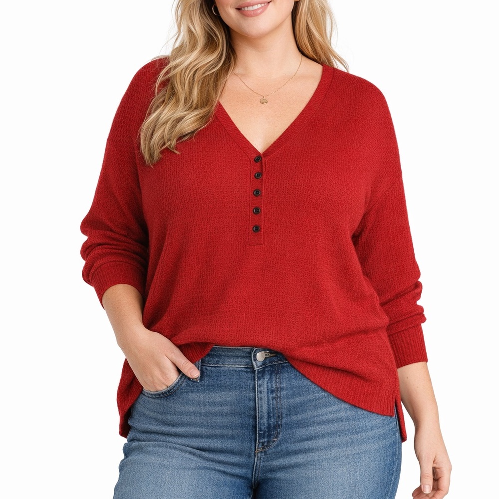 NEW‎ Madewell Plus Asherton Waffle Henley Sweater in red, 2X